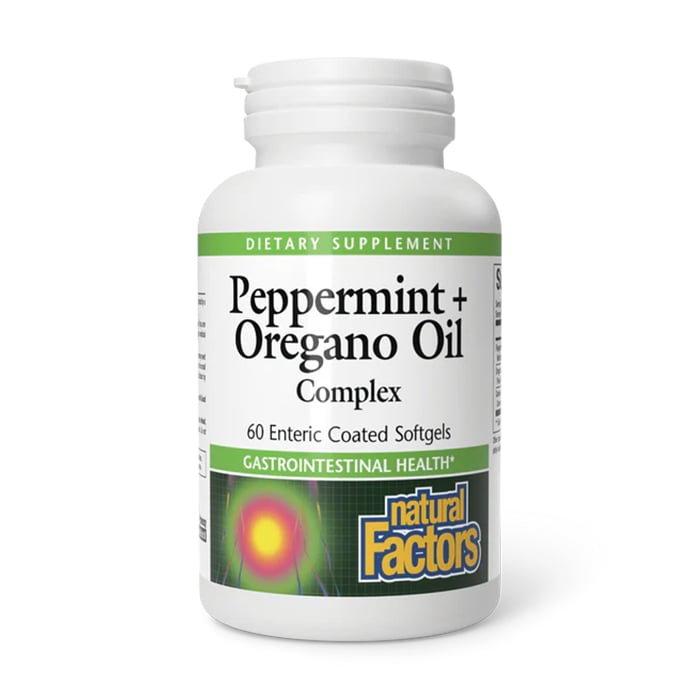 Олія перцевої м'яти, орегано та кмину Natural Factors Peppermint + Oregano Oil Complex, 60 гелевих капсул